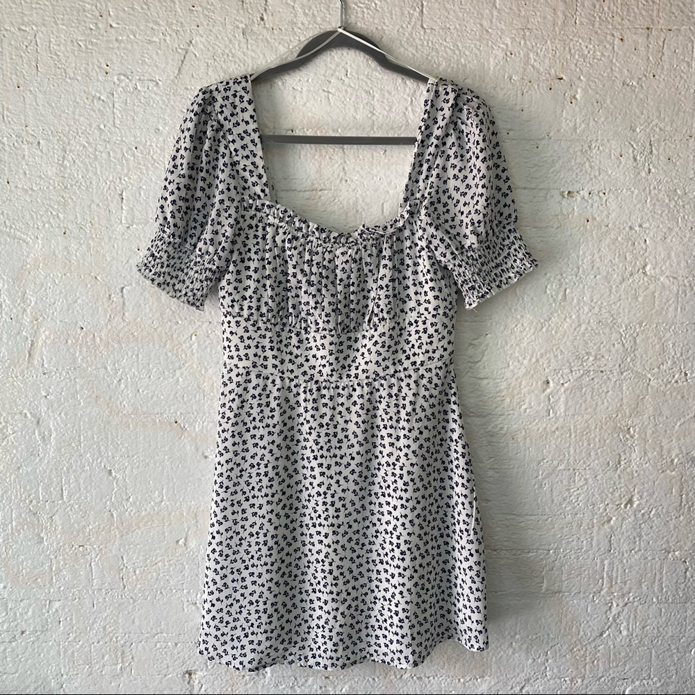 Navy blue and white floral dress